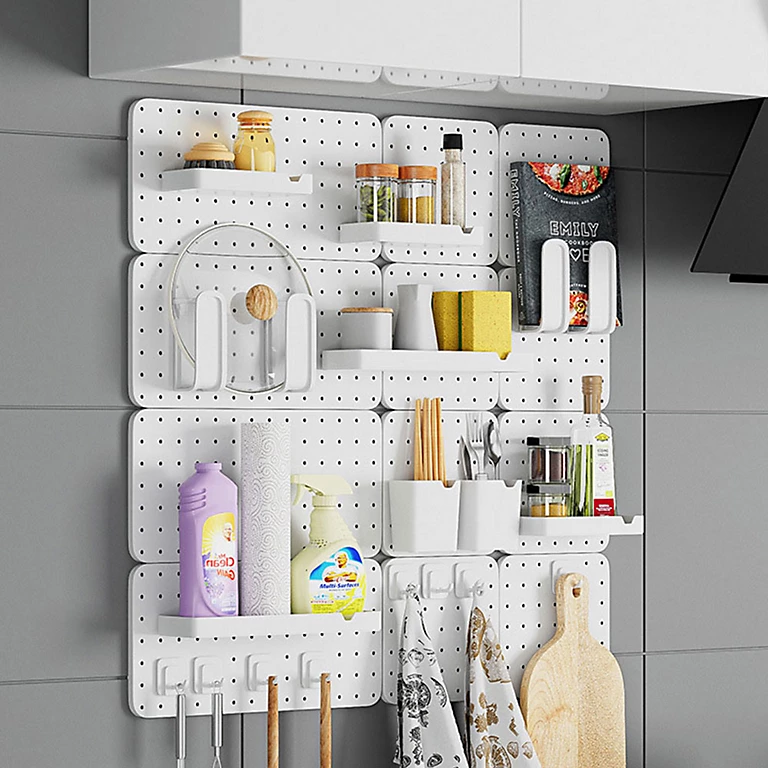 livingandhome white pegboard wall storage rack 84cm w x 84cm h0735940250412 01c MP