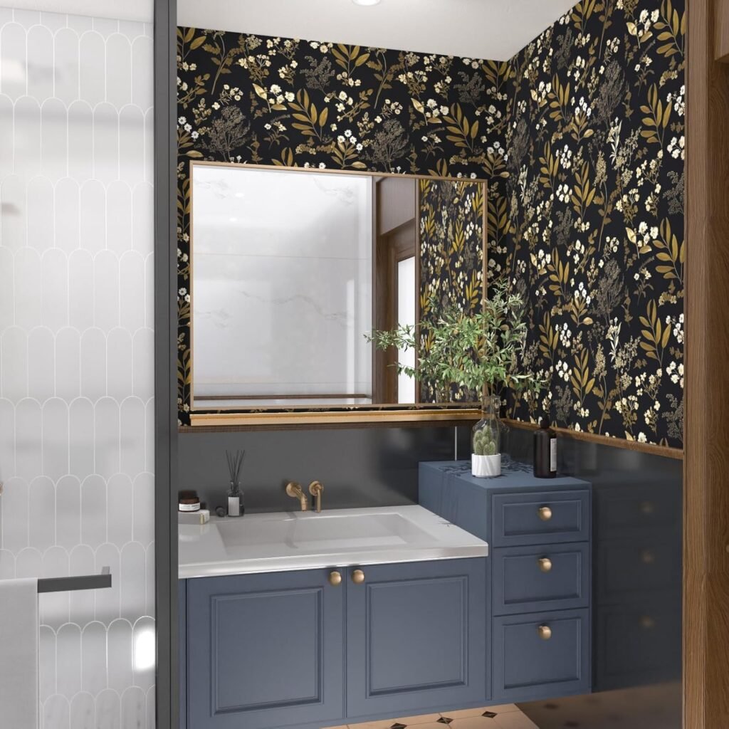 Laatse Black Gold Peel and Stick Dark Floral Wallpaper 1