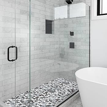 13 Modern Organic Bathroom Ideas for Small but Beautiful Spaces 3 Slate and Pebble Floor Tiles for