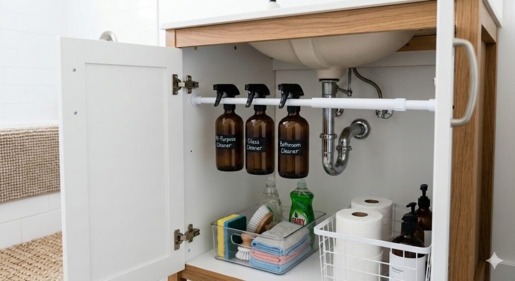 How to Organize Under Bathroom Sink With Pipes in the Way
