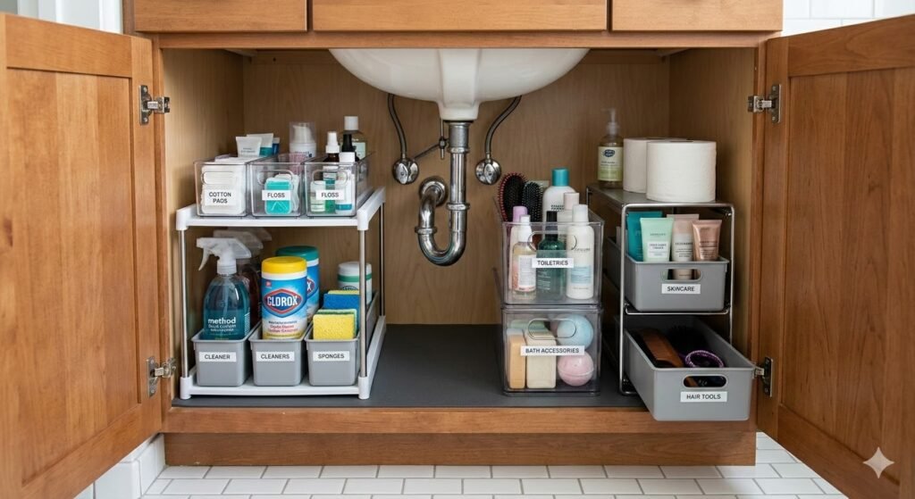 How to Organize Under Bathroom Sink With Pipes in the Way2