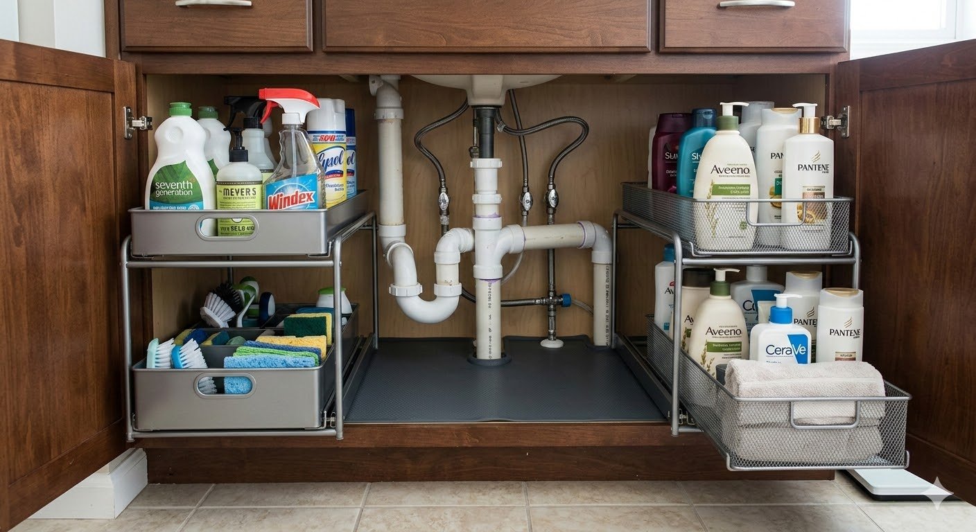 How to Organize Under Bathroom Sink With Pipes in the Way