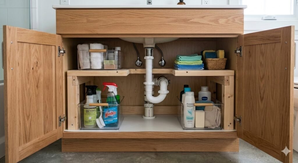 How to Organize Under Bathroom Sink With Pipes in the Way4