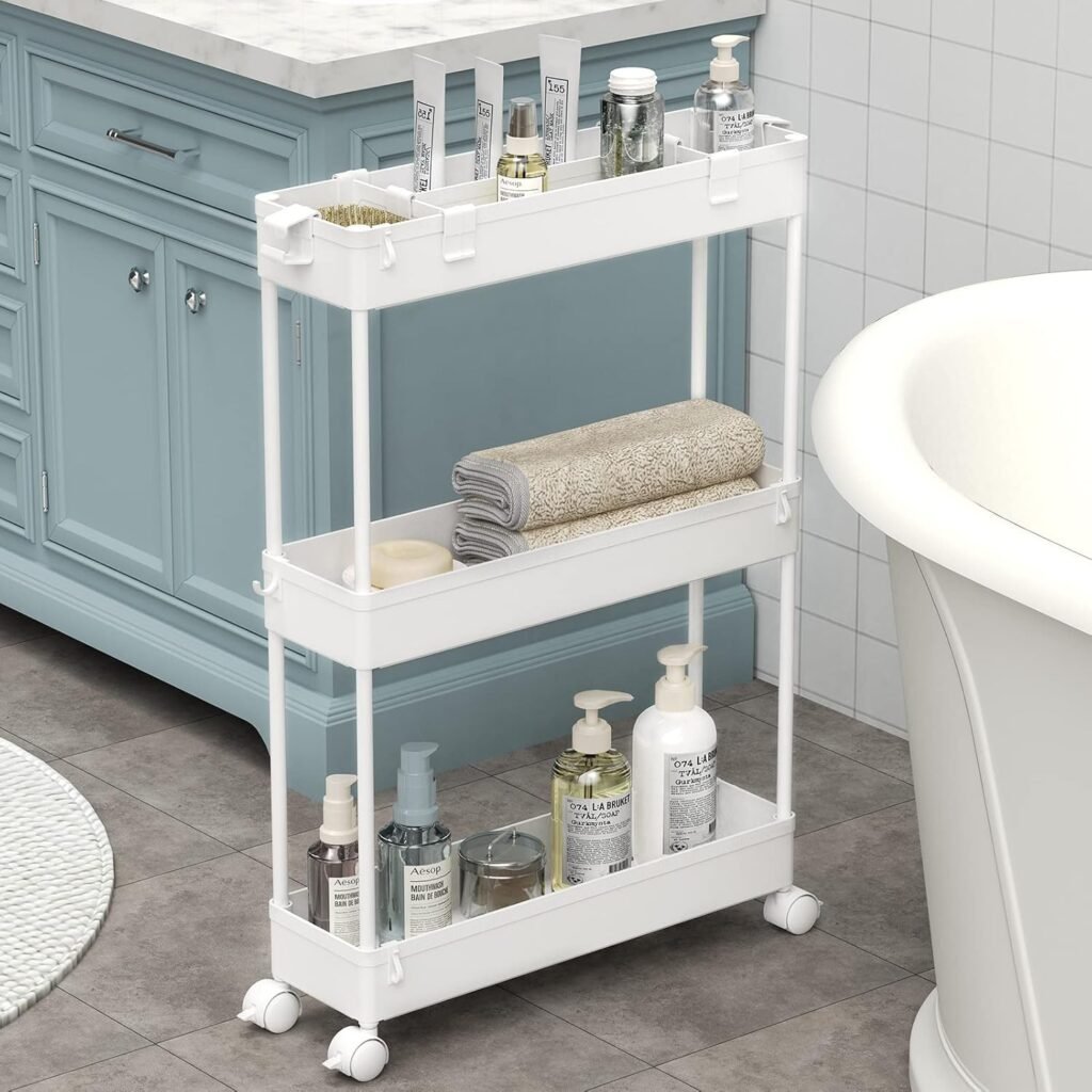 11 Best Bathroom Storage Organizers for Small Spaces 5 Rolling Slim Storage Carts